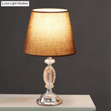 Traditional Red/Coffee/Flaxen Tapered Table Lamp With Fabric Shade And Beveled Crystal Blocks -