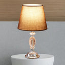 Traditional Red/Coffee/Flaxen Tapered Table Lamp With Fabric Shade And Beveled Crystal Blocks -