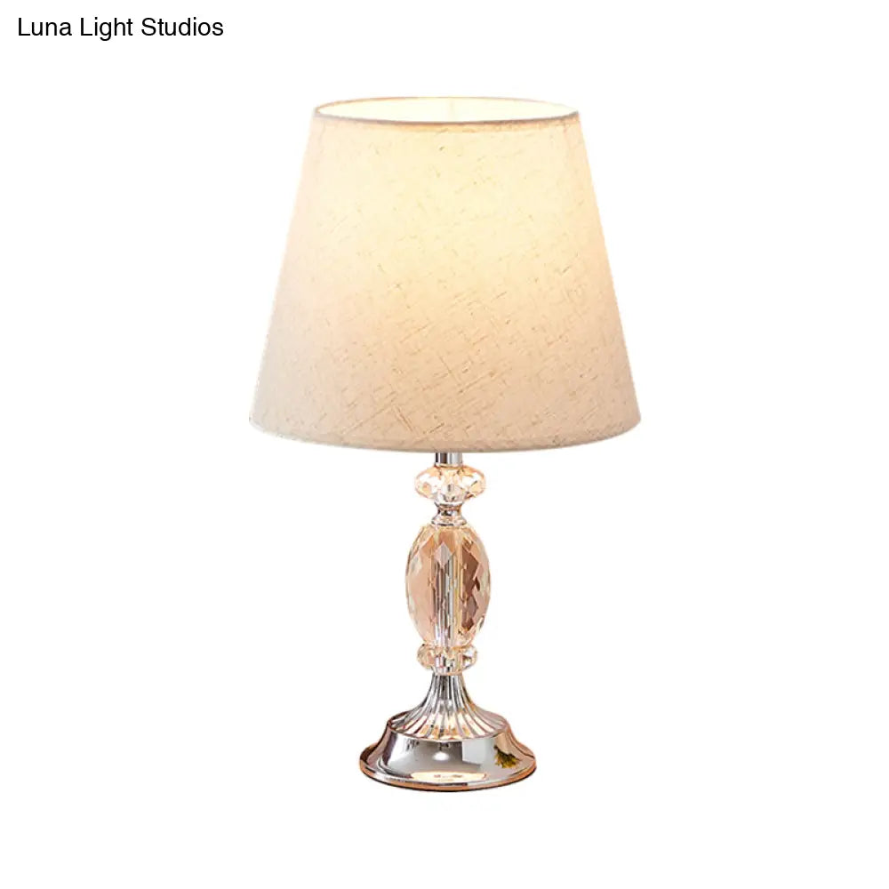 Traditional Red/Coffee/Flaxen Tapered Table Lamp With Fabric Shade And Beveled Crystal Blocks -