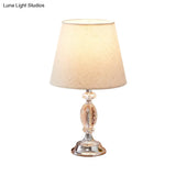 Traditional Red/Coffee/Flaxen Tapered Table Lamp With Fabric Shade And Beveled Crystal Blocks -