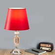 Traditional Red/Coffee/Flaxen Tapered Table Lamp With Fabric Shade And Beveled Crystal Blocks -