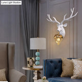Traditional Resin Deer Wall Light With Diamond Metal Shade - 1 Sconce In White/Black 14.5/19.5 Wide