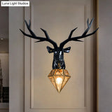 Traditional Resin Deer Wall Light With Diamond Metal Shade - 1 Sconce In White/Black 14.5/19.5 Wide