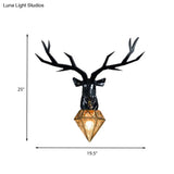 Traditional Resin Deer Wall Light With Diamond Metal Shade - 1 Sconce In White/Black 14.5/19.5 Wide