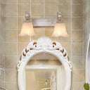 Traditional Ribbed Opal Glass Vanity Fixture With Arched Arm - Light Brown 2/3-Head Wall Sconce 2 /