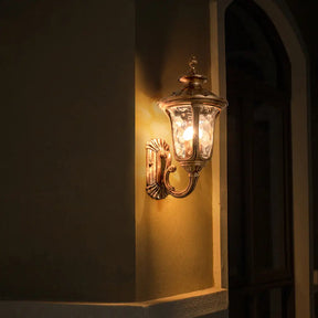 Traditional Ripple Glass Outdoor Wall Light With Bronze Bell Mount - 1-Light Lighting / 8