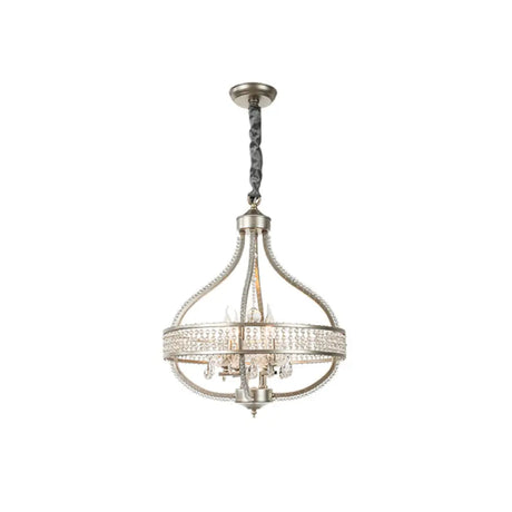 Traditional Round Pendant Chandelier With Crystal Strands 4 / Nickel
