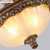 Traditional Rust Bowl Pendant Light With Frosted Textured Glass - 3 Chandelier For Bedroom
