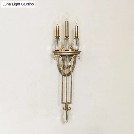 Traditional Rust Metal Candle Sconce With 3 Lights For Bedroom Wall