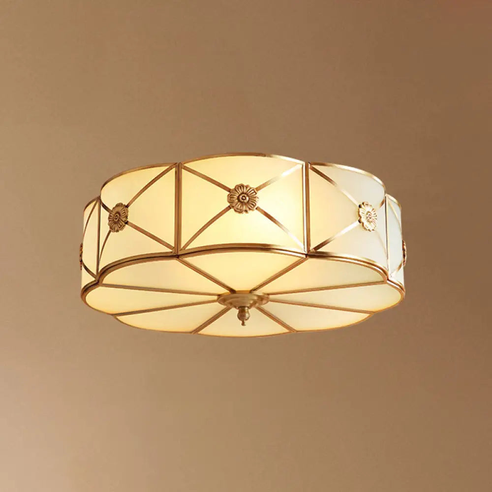 Traditional Scalloped Glass Ceiling Lamp In White & Brass For Bedroom Flush Mount Lighting 4 /