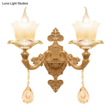 Traditional Scalloped Glass Wall Lamp With Frosted And Gold Sconce For Bedside