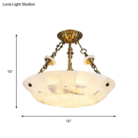 Traditional Semi Flush Mount Ceiling Lamp - White Glass Bowl 3/4-Light 16’/19.5’ Width
