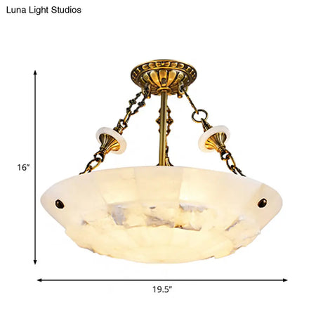 Traditional Semi Flush Mount Ceiling Lamp - White Glass Bowl 3/4-Light 16’/19.5’ Width