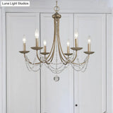 Traditional Silver Candelabra Pendant Lamp With Crystal Strand Deco - Metallic Hanging Chandelier
