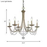 Traditional Silver Candelabra Pendant Lamp With Crystal Strand Deco - Metallic Hanging Chandelier