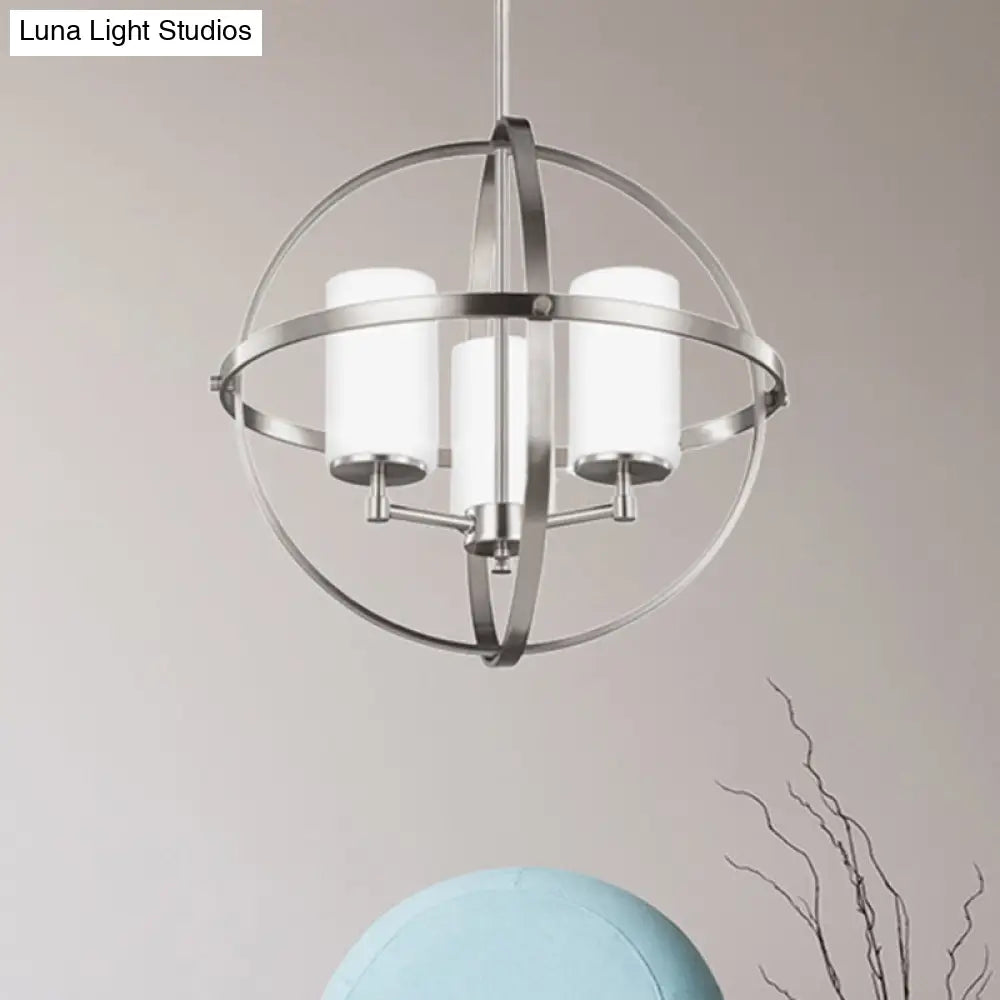 Traditional Silver Cylinder Chandelier With Cage - 3/5/9-Light Metal Dining Room Ceiling Fixture