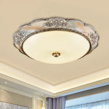 Traditional Silver Scalloped Led Flush Mount Ceiling Light With Frosted White Glass - 14’/19.5’