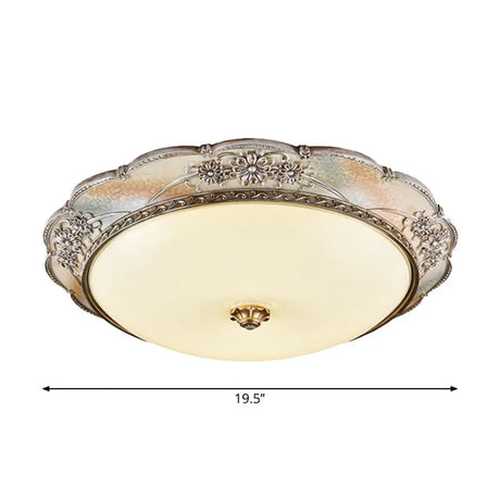 Traditional Silver Scalloped Led Flush Mount Ceiling Light With Frosted White Glass - 14/19.5 Wide