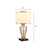 Traditional Single Brass Table Light With Drum Shade For Living Room Nightstand / 12