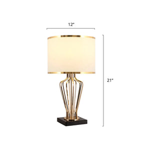 Traditional Single Brass Table Light With Drum Shade For Living Room Nightstand / 12