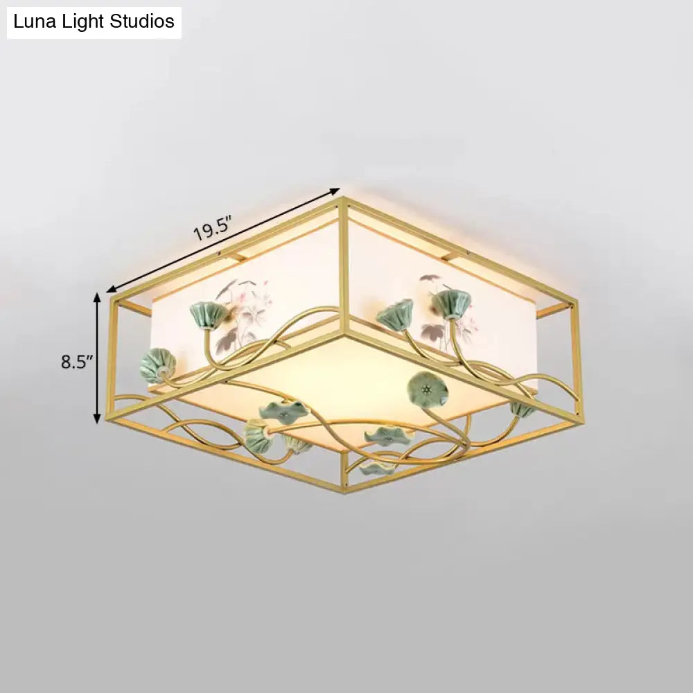 Traditional Square Fabric Flush Mount Lighting - 19.5’/23.5’ Wide 5 Lights Bedroom Ceiling