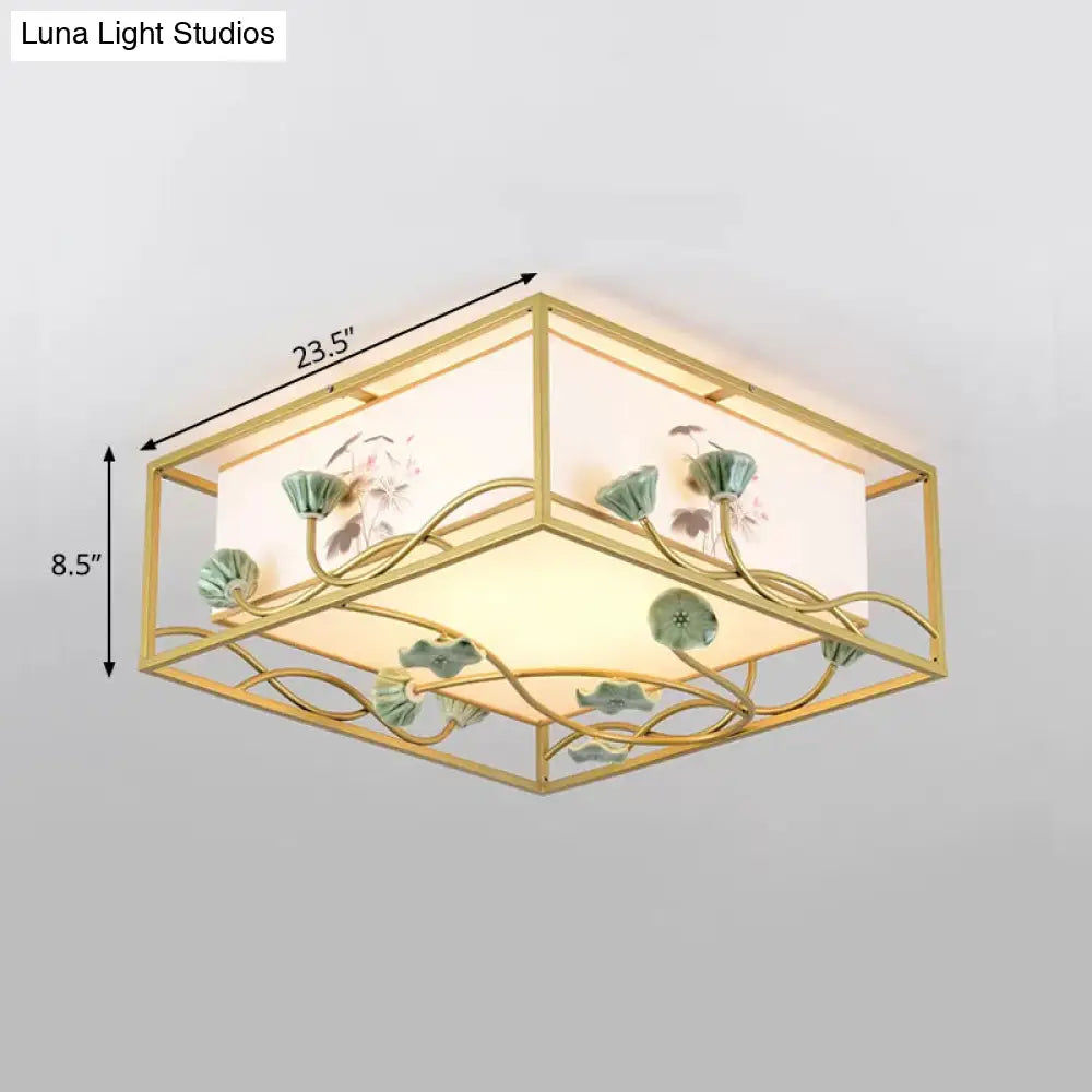 Traditional Square Fabric Flush Mount Lighting - 19.5’/23.5’ Wide 5 Lights Bedroom Ceiling