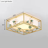 Traditional Square Fabric Flush Mount Lighting - 19.5’/23.5’ Wide 5 Lights Bedroom Ceiling