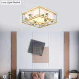 Traditional Square Fabric Flush Mount Lighting - 19.5’/23.5’ Wide 5 Lights Bedroom Ceiling