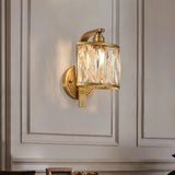 Traditional Square Wall Mount Crystal Sconce In Gold - 1 Light Lamp