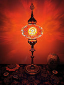 Traditional Stained Glass Bedside Floor Lamp - Elliptical Design White/Beige/Red 1 Head Standing