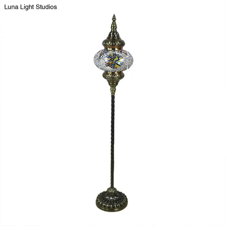 Traditional Stained Glass Oval Standing Lamp - 1 Head Living Room Floor Light In Red/Yellow/Blue