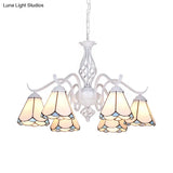 Traditional Stained Glass Pendant Chandelier With White Cone Finish In Blue/White