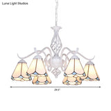 Traditional Stained Glass Pendant Chandelier With White Cone Finish In Blue/White