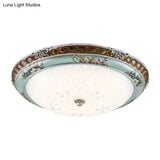 Traditional Style Blue - Brown Led Flush Mount Light Fixture With Cream Glass Domed Design -