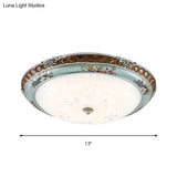 Traditional Style Blue - Brown Led Flush Mount Light Fixture With Cream Glass Domed Design -