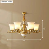Traditional Style Cream Glass Chandelier: Flared Shaped Brass Suspension Light For Dining Room