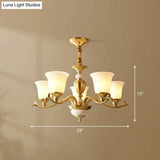 Traditional Style Cream Glass Chandelier: Flared Shaped Brass Suspension Light For Dining Room