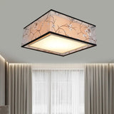 Traditional Style Fabric Square Flush Light - 4/5 Lights Ceiling Mount In White Various Sizes / 16’