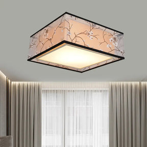 Traditional Style Fabric Square Flush Light - 4/5 Lights Ceiling Mount In White Various Sizes / 16’