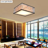 Traditional Style Fabric Square Flush Light - 4/5 Lights Ceiling Mount In White Various Sizes