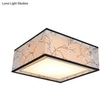 Traditional Style Fabric Square Flush Light - 4/5 Lights Ceiling Mount In White Various Sizes