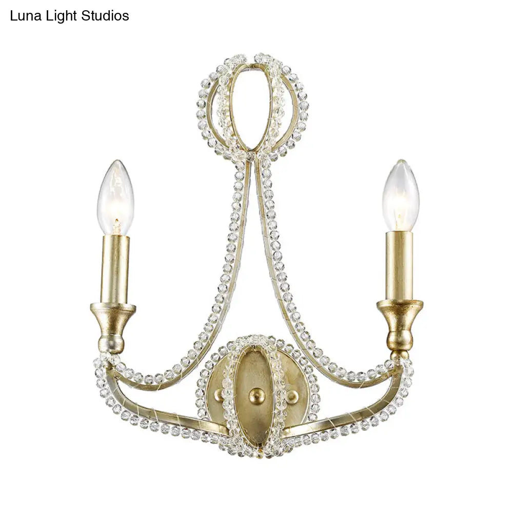 Traditional-Style Gold Candelabra Sconce For Living Room - 2 Light Wall Lamp