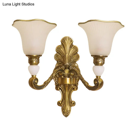 Traditional Style Petal Sconce Lamp With Frosted Glass And Gold Arm For Wall Lighting