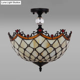 Traditional Tiffany Stained Glass Ceiling Lamp - Scalloped Semi Flush 12’ Or 16’ Bronze Finish