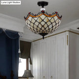 Traditional Tiffany Stained Glass Ceiling Lamp - Scalloped Semi Flush 12’ Or 16’ Bronze Finish