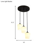 Traditional Urn Shape Pendant Light With 3 White Glass Lights - Black Finish