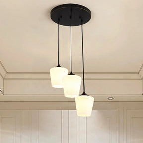 Traditional Urn Shape Pendant Light With 3 White Glass Lights - Black Finish