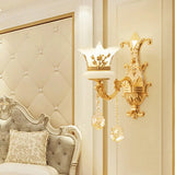 Traditional Wall Light Fixture With Imitation Jade Gold Design And Crystal Draping 1 / A