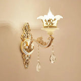 Traditional Wall Light Fixture With Imitation Jade Gold Design And Crystal Draping 1 / D
