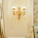 Traditional Wall Light Fixture With Imitation Jade Gold Design And Crystal Draping 2 / C